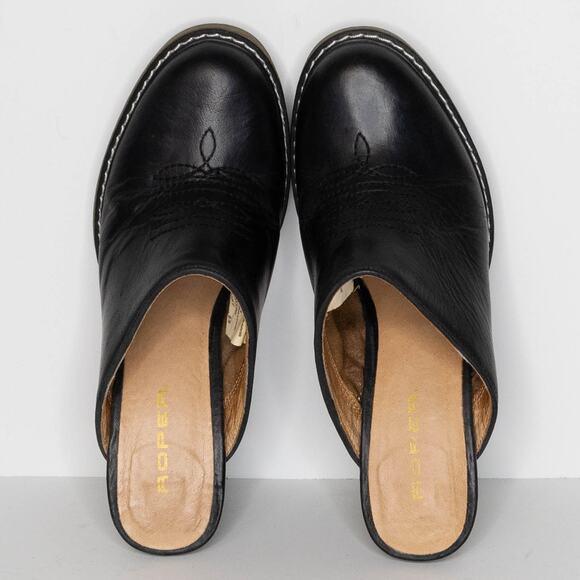 Roper Mule Clogs Leather Y2K 90s Western Boho Cottage Minimalist Heels Black 6.5 - Picture 5 of 7